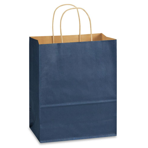 Navy Blue Natural Kraft, Twisted Paper Handles - 8" W x 4-3/4" G x 10-1/4" H