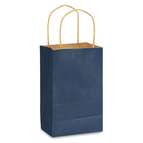 Navy Blue Natural Kraft, Twisted Paper Handles - 5-1/2" W x 3-1/4" G x 8-3/8" H