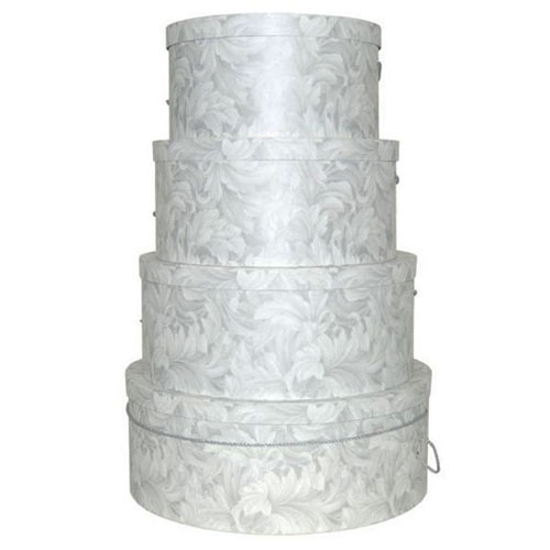 Silver on White Scroll Pattern - 4 Box Nest