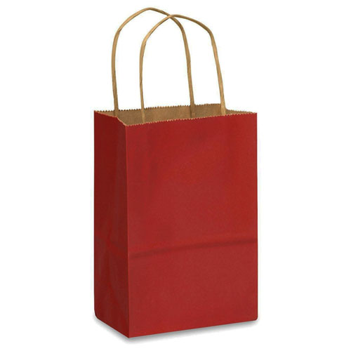 Red Natural Kraft, Twisted Paper Handles - 5-1/2" W x 3-1/4" G x 8-3/8" H
