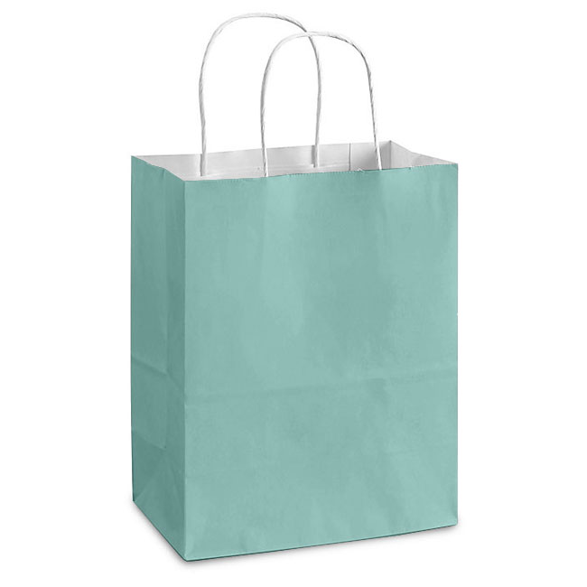 Turquoise White Kraft, Twisted Paper Handles - 8" W x 4-3/4" G x 10-1/4" H