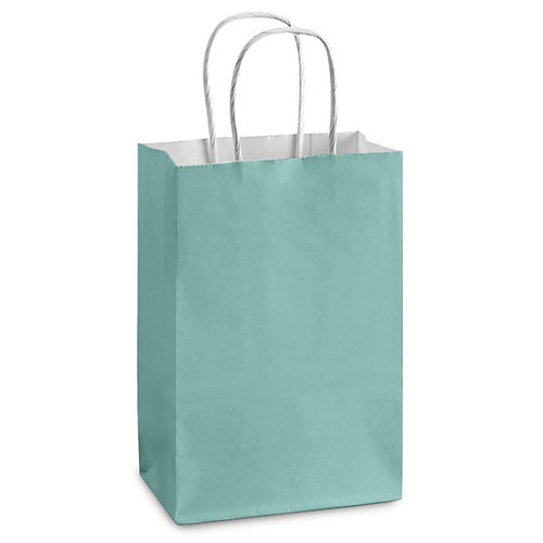 Turquoise White Kraft, Twisted Paper Handles - 5-1/2" W x 3-1/4" G x 8-3/8" H
